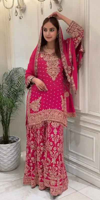 KF 1733 Pink Faux Georgette Salwar Suit with Mirror Work & Embroidery Work. Get it for ₹2849. Delivery 4-6 Working Days. Shop now. | Casual Suits, Jump Suits, Creative suits, Designer Suits, Palazzo Suits, Party Wear Suits, Patiala Suits, Salwar suit, Straight Suits