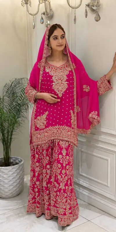 KF 1733 Pink Faux Georgette Salwar Suit with Mirror Work & Embroidery Work. Get it for ₹2849. Delivery 4-6 Working Days. Shop now. | Casual Suits, Jump Suits, Creative suits, Designer Suits, Palazzo Suits, Party Wear Suits, Patiala Suits, Salwar suit, Straight Suits