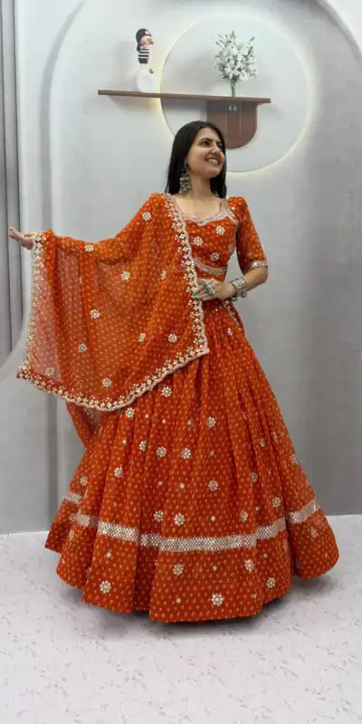 PC 602 Rust Faux Georgette Lehenga Choli with Embroidery Work & Lace Work. Special Price ₹3149. Delivery 4-6 Working Days. Shop now. | Bollywood Lehenga, Creative Lehenga, Designer Lehenga, Embroidered Lehenga, Lehenga, Party Wear Lehenga