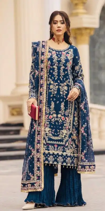 SRK 5333 Teal Faux Georgette Salwar Suit with Mirror Work & Embroidery Work. Get it for ₹2799. Delivery 4-6 Working Days. Shop now. | Casual Suits, Jump Suits, Creative suits, Designer Suits, Palazzo Suits, Party Wear Suits, Patiala Suits, Salwar suit, Straight Suits
