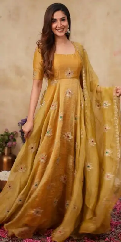 KD 1651 Mastered in Salsa Silk Embroidery Work & Sequins Work Gown . Get it for ₹2449. Delivery 4-6 Working Days. Online Shop now. | Bollywood Gowns, Creative Gowns, Designer Gowns, Embroidered Gowns, Gowns, Party Wear Gowns
