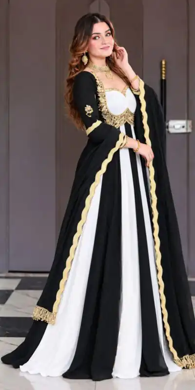 ND 5072 Black Fendy Silk Gown with Embroidery Work & Sequins Work. Special Price ₹2849. Delivery 4-6 Working Days. Shop now. | Bollywood Gowns, Creative Gowns, Designer Gowns, Embroidered Gowns, Gowns, Party Wear Gowns