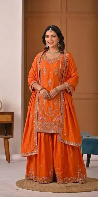 MD 3049 Orange in Color Natural Crepe Embroidery Work Salwar Suit . Affordable Price ₹2349. Delivery 4-6 Working Days. Shop now. | Casual Suits, Jump Suits, Creative suits, Designer Suits, Palazzo Suits, Party Wear Suits, Patiala Suits, Salwar suit, Straight Suits