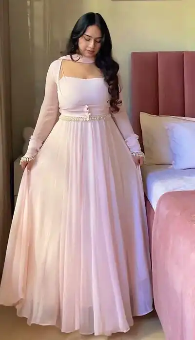NF 1281 Pink Faux Georgette Salwar Suit with Lace Work & Digital Print. Introductory Price ₹2249. Delivery 4-6 Working Days. Shop now. | Anarkali Suits, Bollywood Anarkali, Creative-Anarkali, Designer Anarkali, Embroidered Anarkali, Party Wear Anarkali
