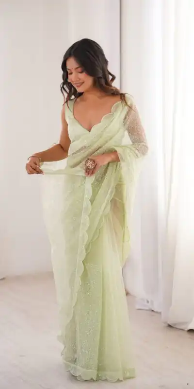 SP 90 Pista Soft Net Saree with Sequins Work & Embroidery Work. Available at ₹2299 only. Delivery 4-6 Working Days. Shop now. | Creative Sarees, Bollywood Sarees, Designer Sarees, Embroidered Sarees, Ethnic Saree, Modern Digital sarees, Party Wear Sarees, Sarees