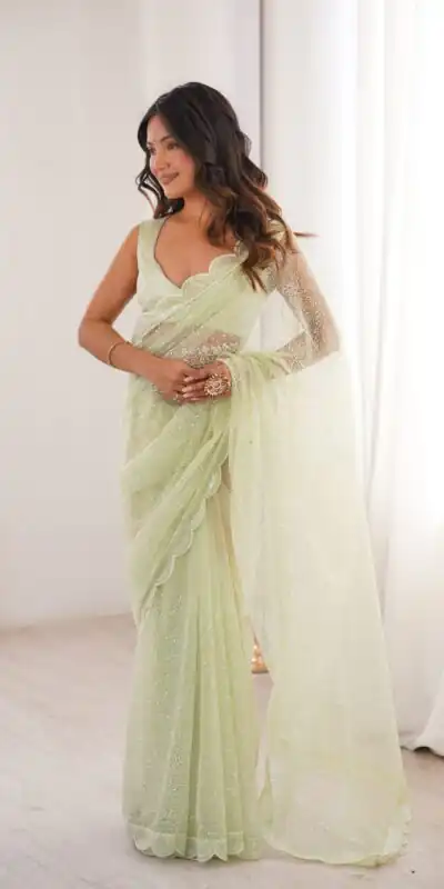 SP 90 Pista Soft Net Saree with Sequins Work & Embroidery Work. Available at ₹2299 only. Delivery 4-6 Working Days. Shop now. | Creative Sarees, Bollywood Sarees, Designer Sarees, Embroidered Sarees, Ethnic Saree, Modern Digital sarees, Party Wear Sarees, Sarees