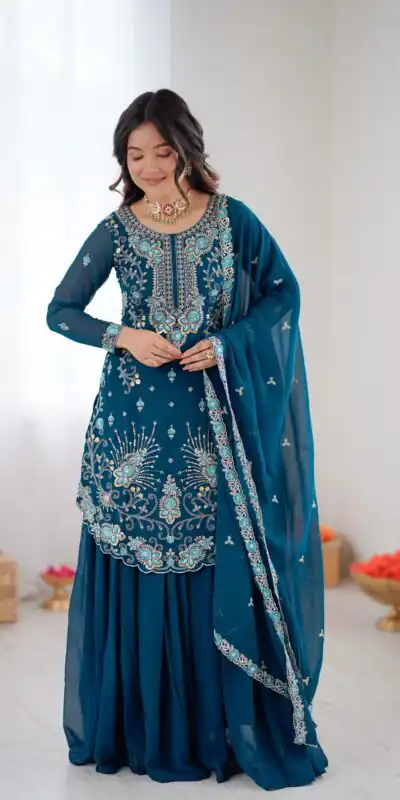 SP 02 Tea Faux Georgette Salwar Suit with Lace Work & Digital Print. Introductory Price ₹1699. Delivery 4-6 Working Days. Shop now. | Casual Suits, Jump Suits, Creative suits, Designer Suits, Palazzo Suits, Party Wear Suits, Patiala Suits, Salwar suit, Straight Suits