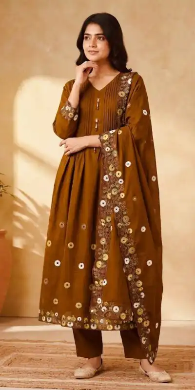 DIVA 181 Brown Mal Chanderi Salwar Suit Perfect for Wedding, Party, Baisakhi, Housewarming, Sangeet – Introductory Price ₹2299. Delivery 4-6 Working D | Casual Suits, Jump Suits, Creative suits, Designer Suits, Palazzo Suits, Party Wear Suits, Patiala Suits, Salwar suit, Straight Suits