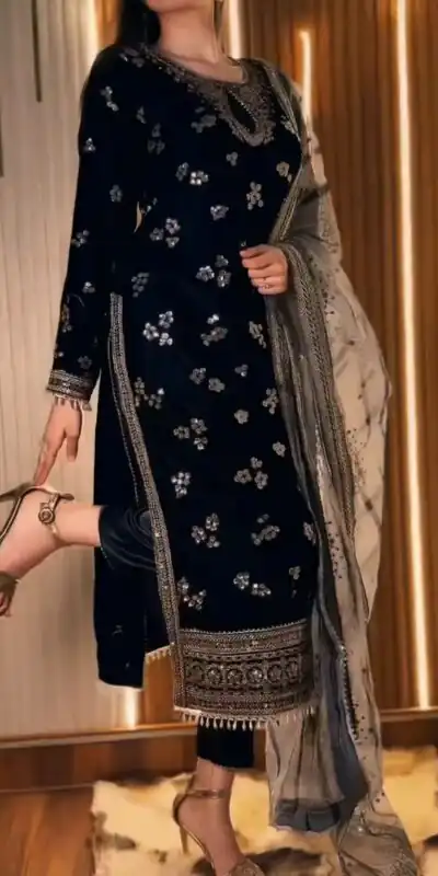 DB 50 Black 9000 Velvet Salwar Suit. Perfect for Wedding, Party, Bridal Wear, Onam, Karwa Chauth – Exclusive Offer ₹2449. Delivery 4-6 Working Days. | Casual Suits, Jump Suits, Creative suits, Designer Suits, Palazzo Suits, Party Wear Suits, Patiala Suits, Salwar suit, Straight Suits