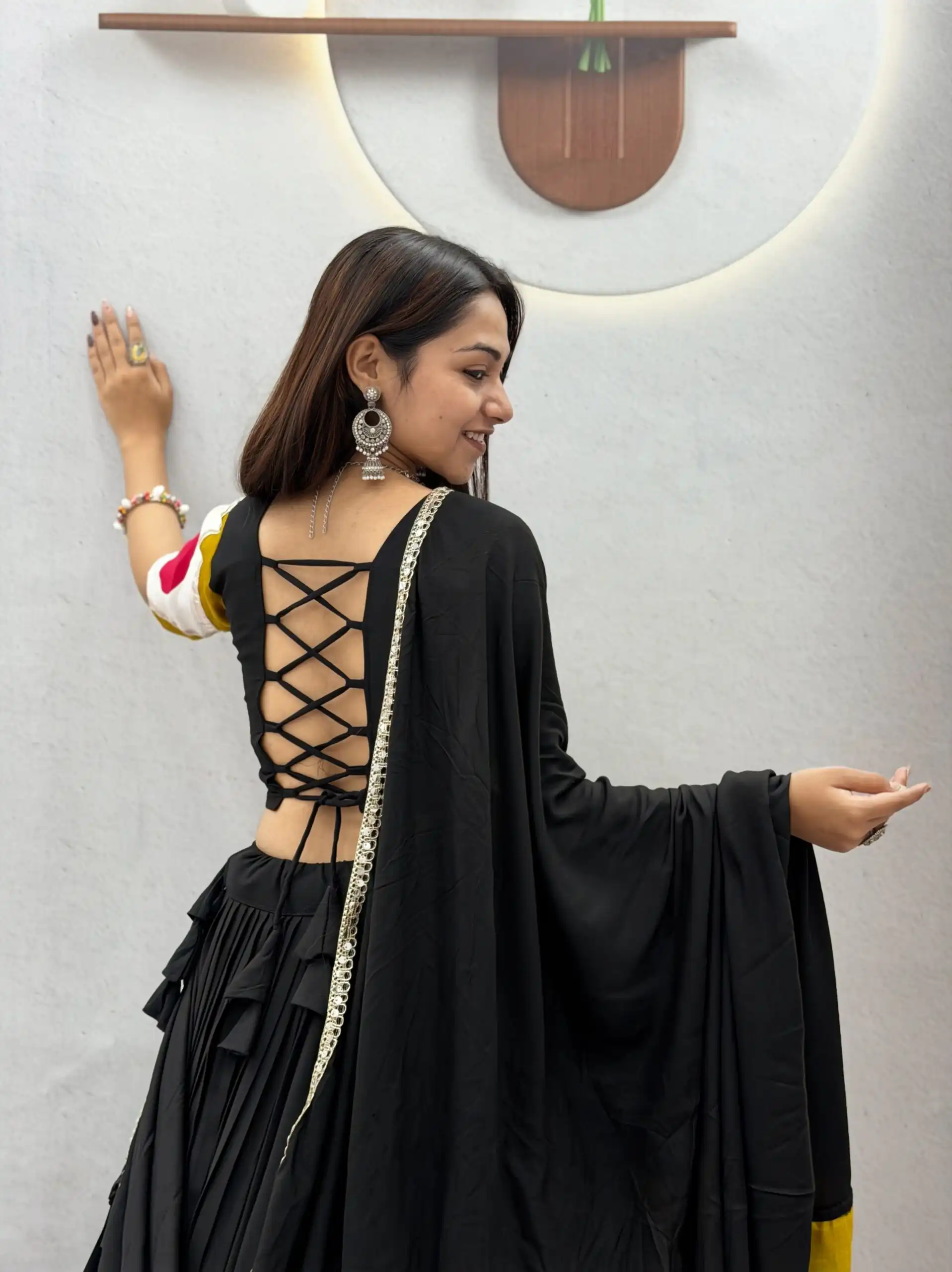 Ram 194 Blackl in Pure Cotton Mirror Work & Gamthi Work Lehenga Choli . Exclusive Offer ₹3149. Delivery 4-6 Working Days. Shop now. | Bollywood Lehenga, Creative Lehenga, Designer Lehenga, Embroidered Lehenga, Lehenga, Party Wear Lehenga