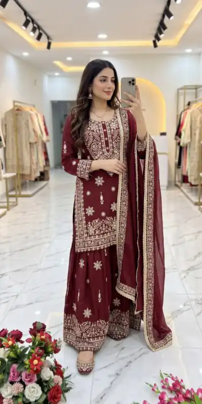 WW 1243 Maroon NC Zimmy Silk Salwar Suit Perfect for Wedding, Party, Baby Shower, Festival Celebrations, Pongal – . Grab it for ₹2449. Delivery 4-6 Worki | Casual Suits, Jump Suits, Creative suits, Designer Suits, Palazzo Suits, Party Wear Suits, Patiala Suits, Salwar suit, Straight Suits