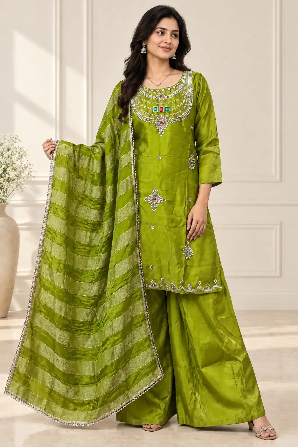 DIVA 188 Mehendi Glass Silk Salwar Suit Perfect for Wedding, Party, Durga Puja, Haldi, Makar Sankranti –Available at ₹2799 only. Delivery 4-6 Working Days | Casual Suits, Jump Suits, Creative suits, Designer Suits, Palazzo Suits, Party Wear Suits, Patiala Suits, Salwar suit, Straight Suits