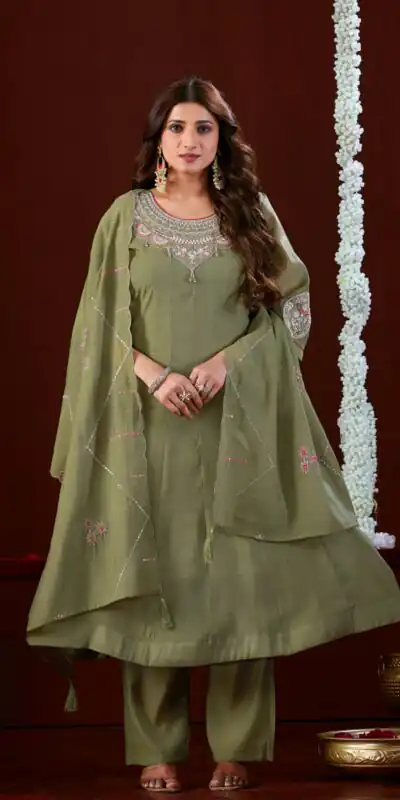 DIVA 196 Mehendi Super Embroidery Work & Thread Embroidery Salwar Suit in Mul Slub. Delivery 4-6 Working Days. Online Shop now. | Casual Suits, Jump Suits, Creative suits, Designer Suits, Palazzo Suits, Party Wear Suits, Patiala Suits, Salwar suit, Straight Suits