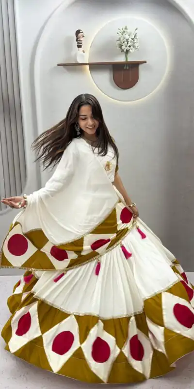 Ram 194 White in Pure Cotton Mirror Work & Gamthi Work Lehenga Choli . Exclusive Offer ₹3149. Delivery 4-6 Working Days. Shop now. | Bollywood Lehenga, Creative Lehenga, Designer Lehenga, Embroidered Lehenga, Lehenga, Party Wear Lehenga