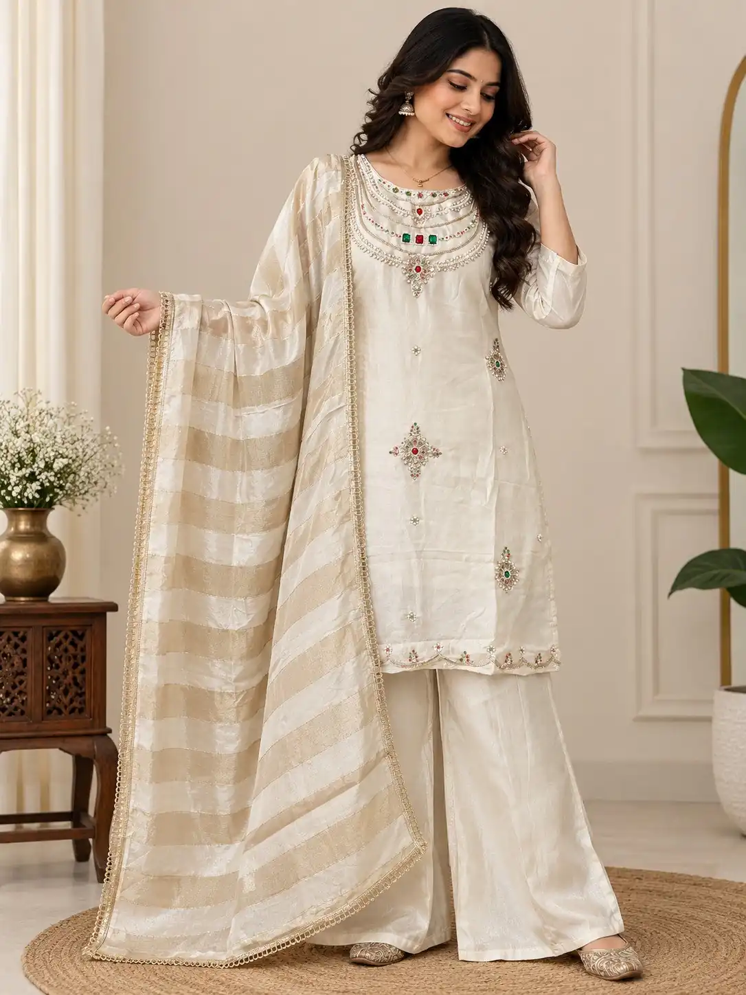 DIVA 188 White Glass Silk Salwar Suit Perfect for Wedding, Party, Durga Puja, Haldi, Makar Sankranti –Available at ₹2799 only. Delivery 4-6 Working Days | Casual Suits, Jump Suits, Creative suits, Designer Suits, Palazzo Suits, Party Wear Suits, Patiala Suits, Salwar suit, Straight Suits
