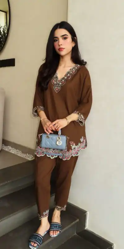 BE 511 Brown colour Trendy Brown French Crape Embroidery Work Kurti Get it for ₹1999. Delivery 4-6 Working Days. Shop now. | Bollywood Kurti, Creative Kurtis, Designer Kurti, Kurti, Party Wear Kurti, Selfie Kurti