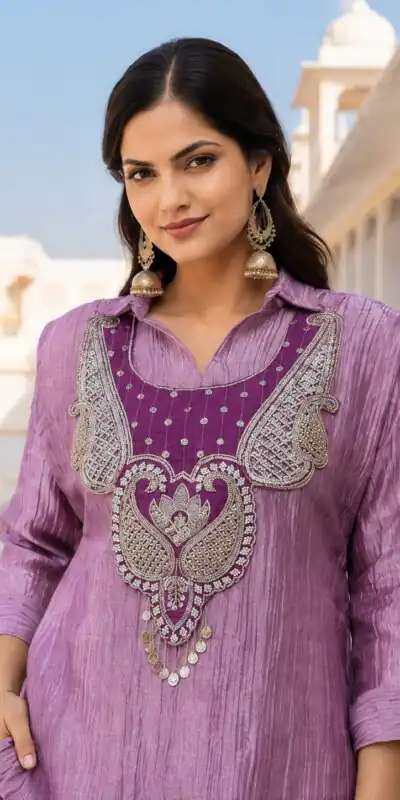 DIVA 180 Lavender Colour | Brown Salsa Silk Kurti with Hand Work. Get it for ₹2299. Delivery 4-6 Working Days. Online Shop now. | Bollywood Kurti, Creative Kurtis, Designer Kurti, Kurti, Party Wear Kurti, Selfie Kurti
