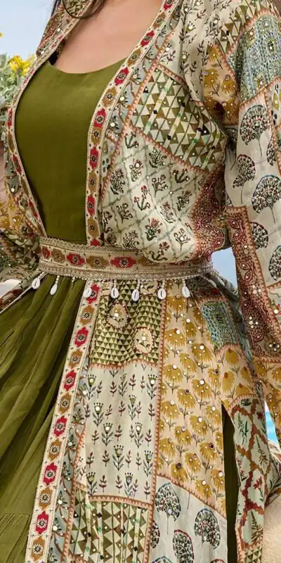 FC 20034 Mehendi Crepe Silk Shrug Suit Perfect for Wedding, Party, Festival Celebrations, Holi, Pooja – . Introductory Price ₹3049. Delivery 4-6 Working | Casual Suits, Jump Suits, Creative suits, Designer Suits, Palazzo Suits, Party Wear Suits, Patiala Suits, Salwar suit, Straight Suits