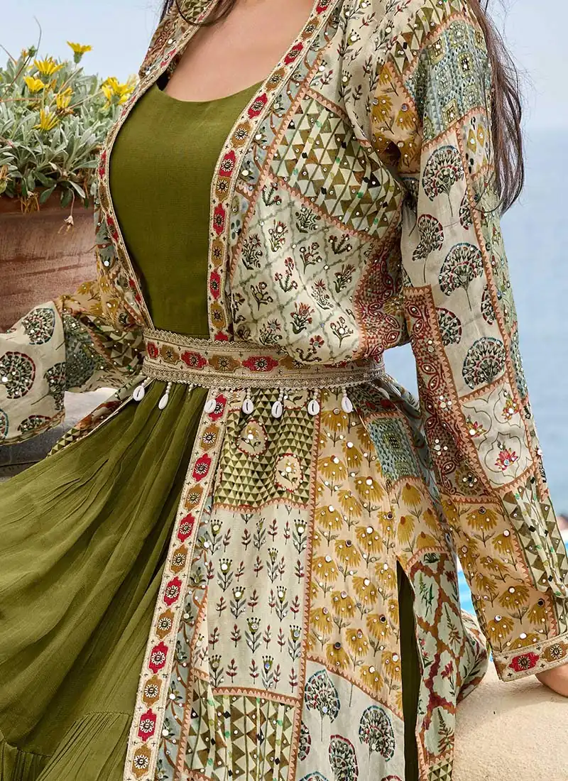 FC 20034 Mehendi Crepe Silk Shrug Suit Perfect for Wedding, Party, Festival Celebrations, Holi, Pooja – . Introductory Price ₹3049. Delivery 4-6 Working | Casual Suits, Jump Suits, Creative suits, Designer Suits, Palazzo Suits, Party Wear Suits, Patiala Suits, Salwar suit, Straight Suits