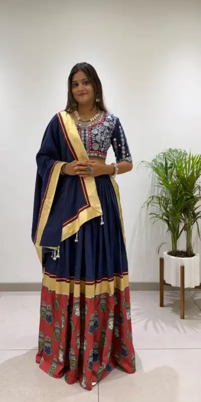 BE 507 Navy Blue Color Rayon Embroidery Work & Cowrie Work Lehenga Choli . Grab it for ₹1999. Delivery 4-6 Working Days. Shop now. | Bollywood Lehenga, Creative Lehenga, Designer Lehenga, Embroidered Lehenga, Lehenga, Party Wear Lehenga