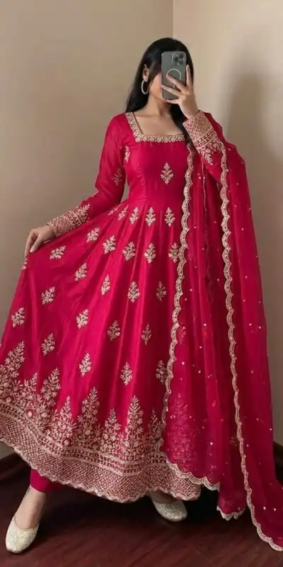 NSR 918 Pink Fendy Silk Gown with Embroidery Work & Sequins Work. Special Price ₹2399. Delivery 4-6 Working Days. Shop now. | Bollywood Gowns, Creative Gowns, Designer Gowns, Embroidered Gowns, Gowns, Party Wear Gowns