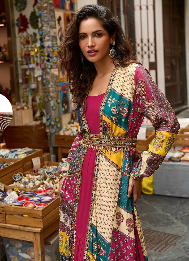 FC 20034 Pink Crepe Silk Shrug Suit Perfect for Wedding, Party, Festival Celebrations, Holi, Pooja – . Introductory Price ₹3049. Delivery 4-6 Working | Casual Suits, Jump Suits, Creative suits, Designer Suits, Palazzo Suits, Party Wear Suits, Patiala Suits, Salwar suit, Straight Suits