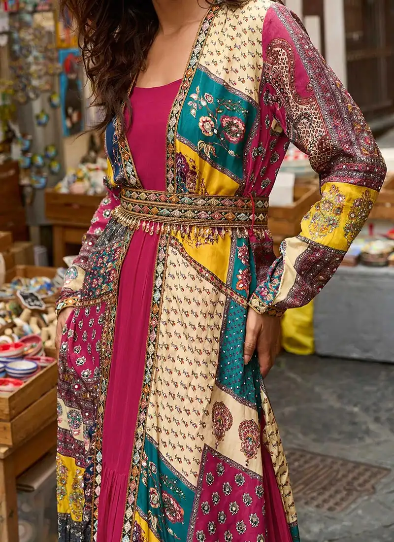 FC 20034 Pink Crepe Silk Shrug Suit Perfect for Wedding, Party, Festival Celebrations, Holi, Pooja – . Introductory Price ₹3049. Delivery 4-6 Working | Casual Suits, Jump Suits, Creative suits, Designer Suits, Palazzo Suits, Party Wear Suits, Patiala Suits, Salwar suit, Straight Suits