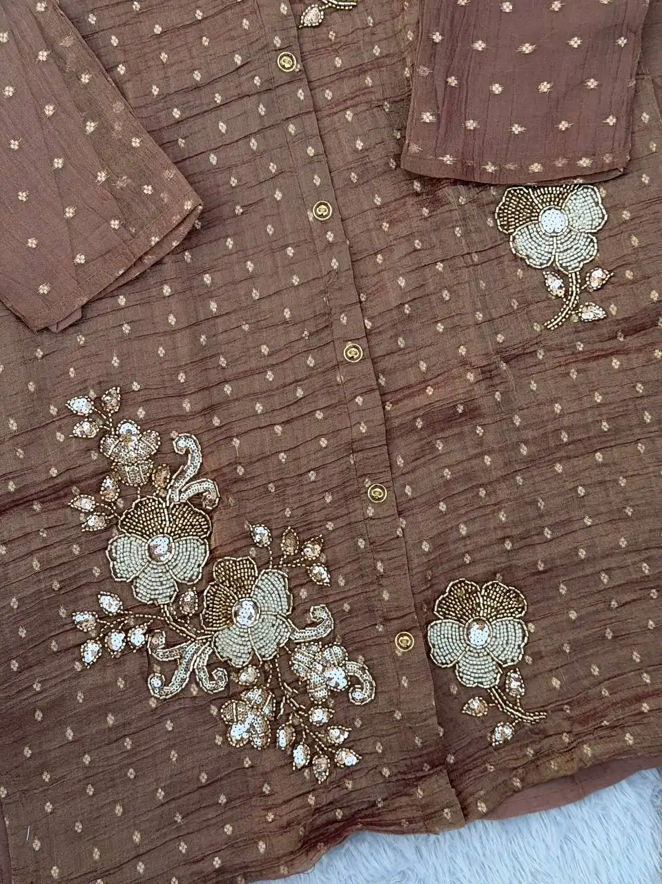 DIVA 170 Brown Colour | Brown Salsa Silk Kurti with Hand Work. Get it for ₹2399. Delivery 4-6 Working Days. Online Shop now. | Bollywood Kurti, Creative Kurtis, Designer Kurti, Kurti, Party Wear Kurti, Selfie Kurti