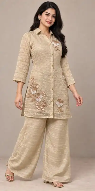 DIVA 170 Cream Colour | Brown Salsa Silk Kurti with Hand Work. Get it for ₹2399. Delivery 4-6 Working Days. Online Shop now. | Bollywood Kurti, Creative Kurtis, Designer Kurti, Kurti, Party Wear Kurti, Selfie Kurti