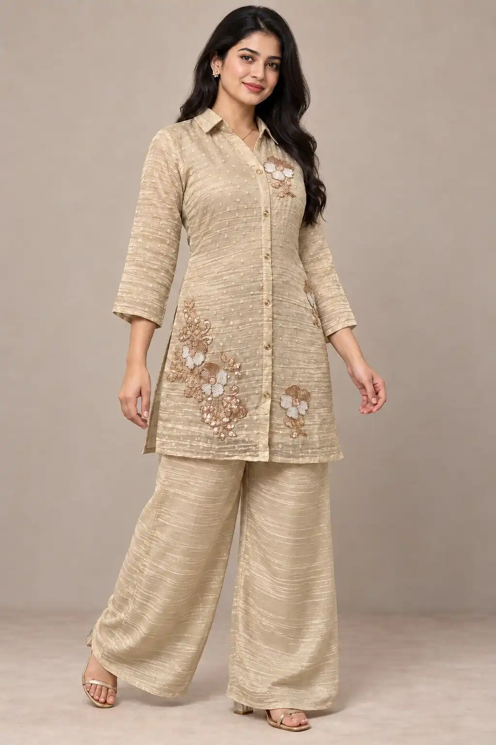 DIVA 170 Cream Colour | Brown Salsa Silk Kurti with Hand Work. Get it for ₹2399. Delivery 4-6 Working Days. Online Shop now. | Bollywood Kurti, Creative Kurtis, Designer Kurti, Kurti, Party Wear Kurti, Selfie Kurti