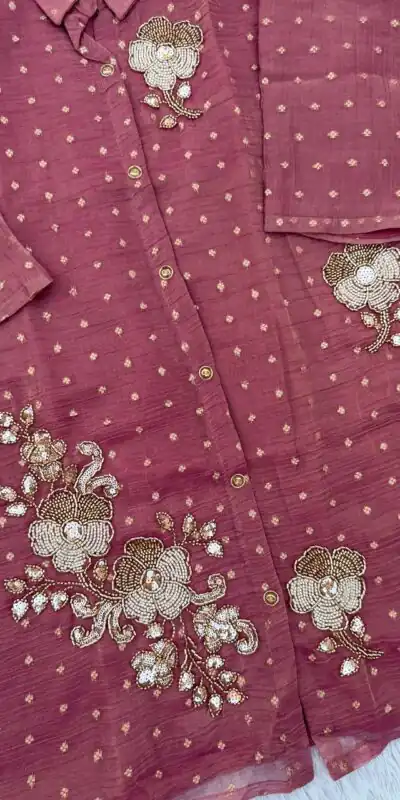 DIVA 170 Pink Colour | Brown Salsa Silk Kurti with Hand Work. Get it for ₹2399. Delivery 4-6 Working Days. Online Shop now. | Bollywood Kurti, Creative Kurtis, Designer Kurti, Kurti, Party Wear Kurti, Selfie Kurti
