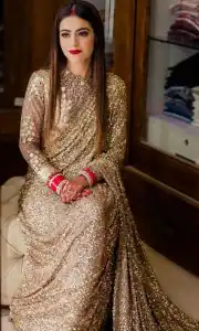 Sabyasachi Gold Color Fancy Thread Sequence Work Party Wear Saree