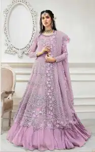 Pleasing Pink Color Butterfly Net With Multi Work Anarkali