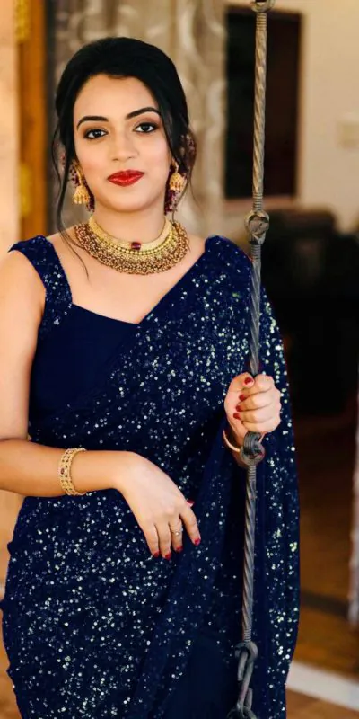 Party Wear Blue Color Georgette Sequence Work Saree For Women's