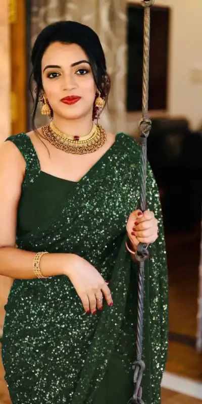Party Wear Green Color Georgette Sequence Work Saree For Women's