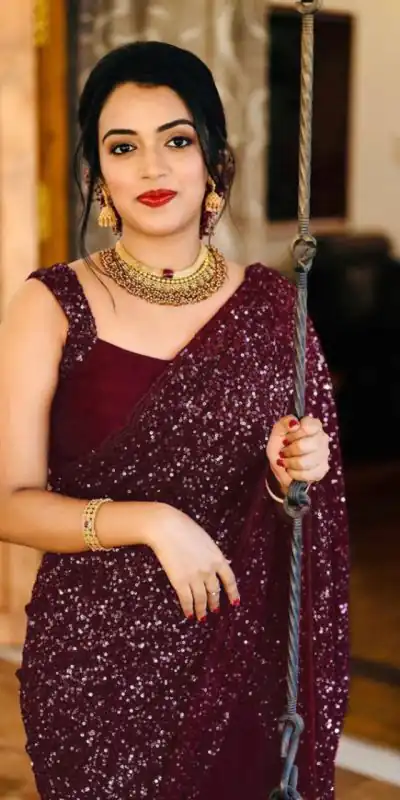 Party Wear Purple Color Georgette Sequence Work Saree For Women's