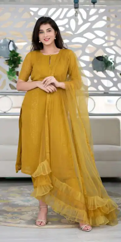 RTCKD 1040 Yellow Top: Heavy Rayon Dupatta: Net Work: Fancy Thread Embroidery Sequence Work Party, Wedding, Festive @1649/- Only | Casual Suits, Creative suits, Designer Suits, Party Wear Suits, Salwar suit, Straight Suits