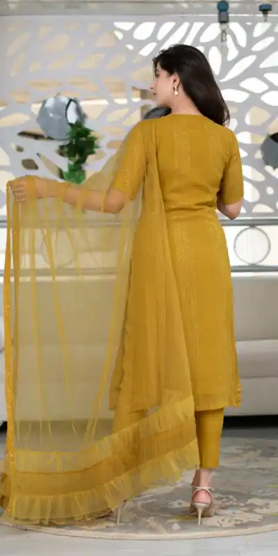 RTCKD 1040 Yellow Top: Heavy Rayon Dupatta: Net Work: Fancy Thread Embroidery Sequence Work Party, Wedding, Festive @1649/- Only | Casual Suits, Creative suits, Designer Suits, Party Wear Suits, Salwar suit, Straight Suits