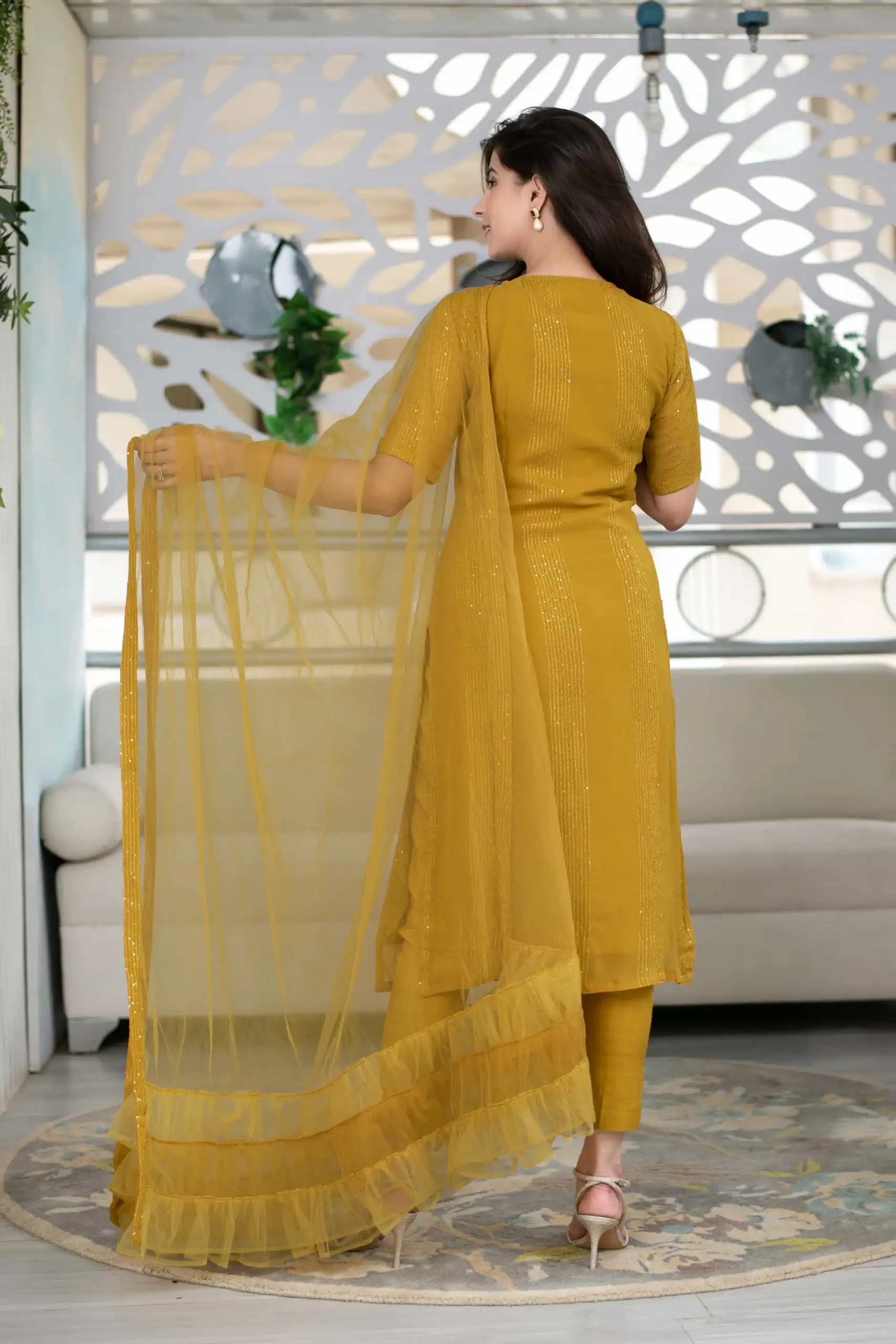 RTCKD 1040 Yellow Top: Heavy Rayon Dupatta: Net Work: Fancy Thread Embroidery Sequence Work Party, Wedding, Festive @1649/- Only | Casual Suits, Creative suits, Designer Suits, Party Wear Suits, Salwar suit, Straight Suits