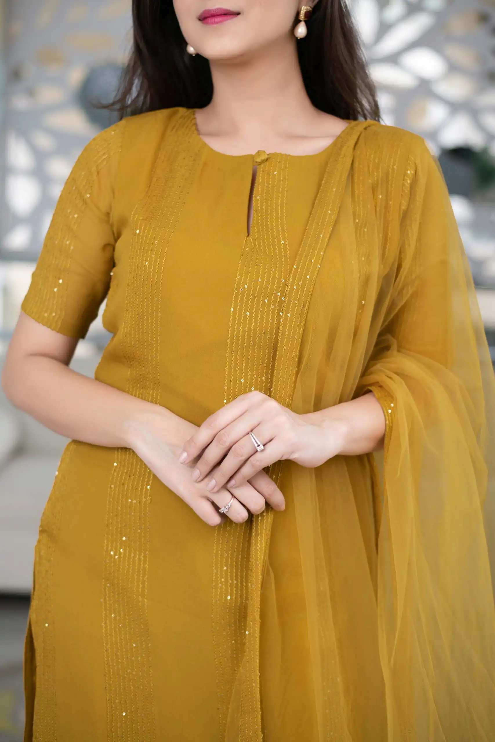 RTCKD 1040 Yellow Top: Heavy Rayon Dupatta: Net Work: Fancy Thread Embroidery Sequence Work Party, Wedding, Festive @1649/- Only | Casual Suits, Creative suits, Designer Suits, Party Wear Suits, Salwar suit, Straight Suits