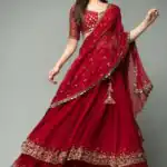 KF 1330 Red Lehenga : Georgette Blouse : Georgette Work : Sequence Embroidery Work With 2 Layer Ruffle Wedding, Party, Festive @2049/- Only | Creative Lehenga, Bollywood Lehenga, Designer Lehenga, Embroidered Lehenga, Lehenga, Party Wear Lehenga
