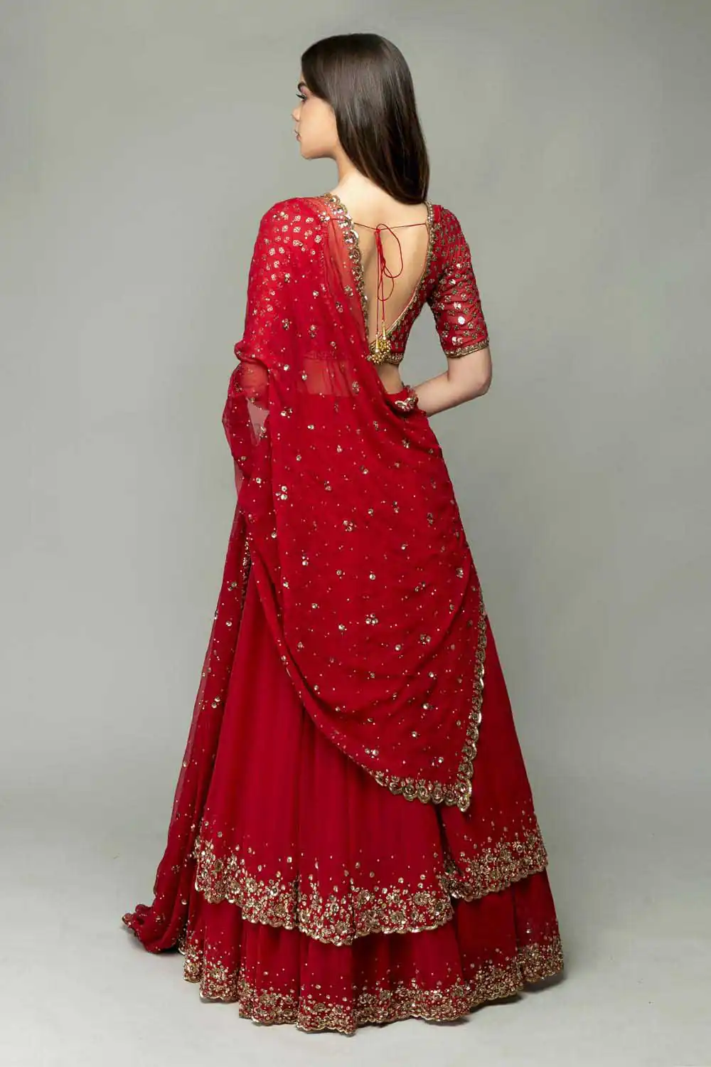 KF 1330 Red Lehenga : Georgette Blouse : Georgette Work : Sequence Embroidery Work With 2 Layer Ruffle Wedding, Party, Festive @2049/- Only | Creative Lehenga, Bollywood Lehenga, Designer Lehenga, Embroidered Lehenga, Lehenga, Party Wear Lehenga