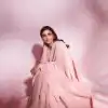 Dazzling Parineeti Chopra In Peach Color Party Wear Pleated Saree