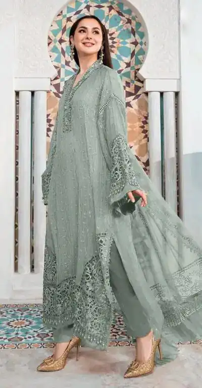 Designer Pakistani Style Grey Color Salwar Suit