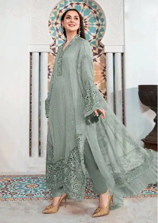 Designer Pakistani Style Grey Color Salwar Suit