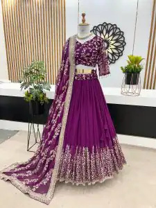 Beautiful Purple Color Faux Georgette With Embroidery Sequence Work Lehenga Choli