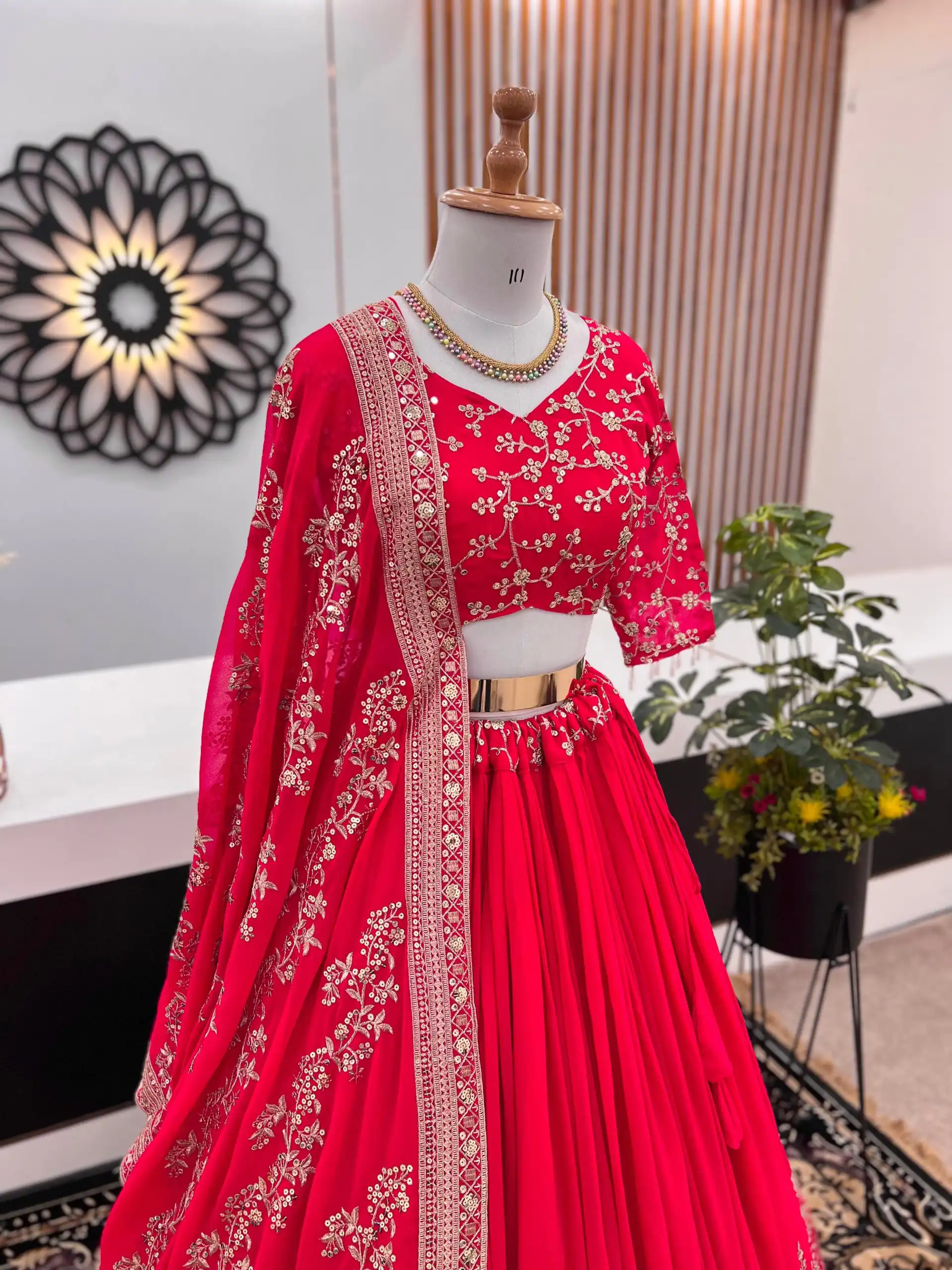Beautiful Rani Pink Color Faux Georgette With Embroidery Sequence Work Lehenga Choli - Image 2