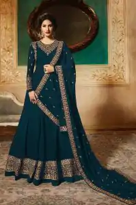Marvelous Prussian blue Georgette Designer Embroidered Anarkali Suit
