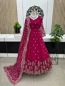 Graceful Rani Pink Color Georgette Embroidery Sequence Work Gown