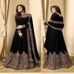 Floor Length Anarkali For Women's In Black Color With Heavy Georgette